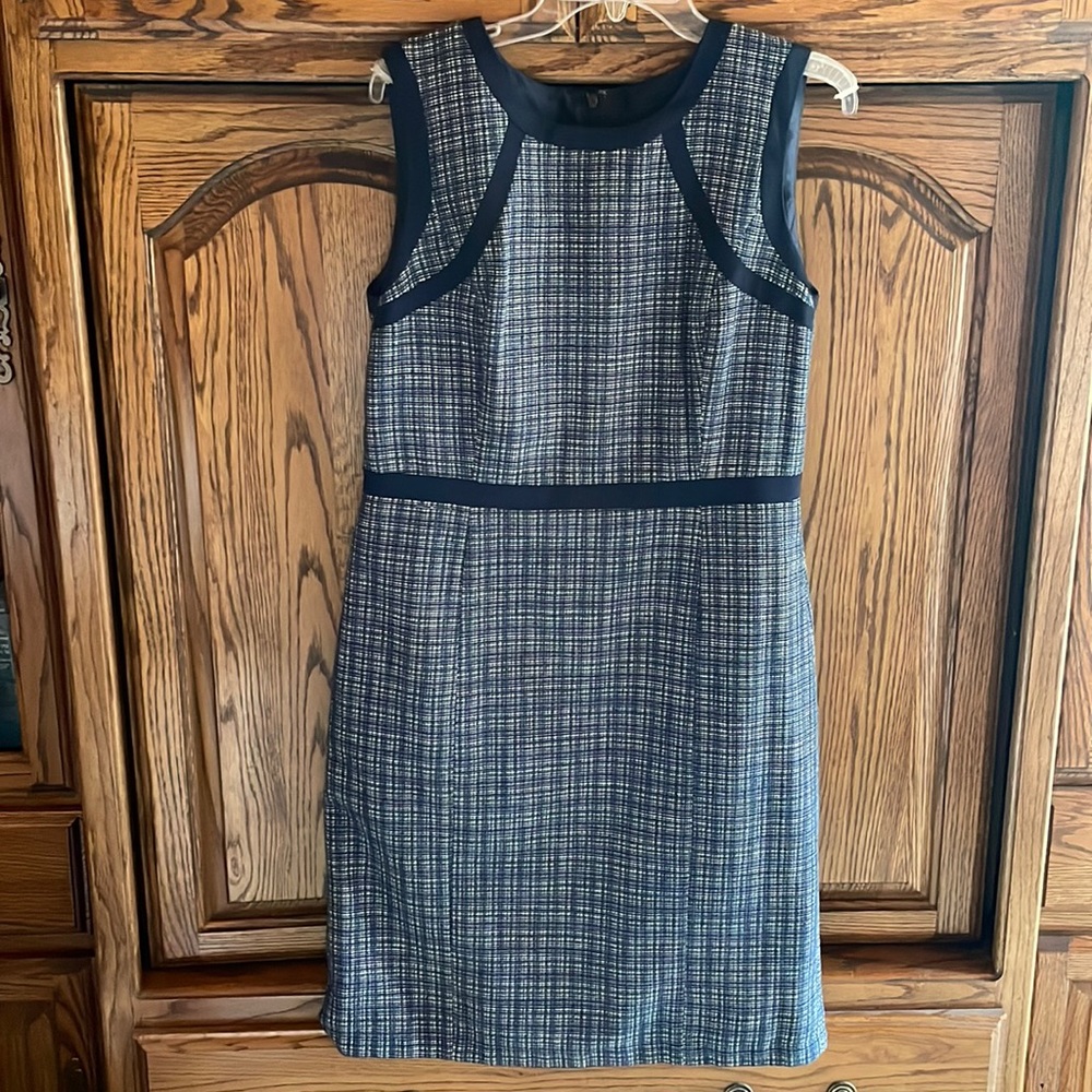 Talbots Blue and White, Lined Plaid Sleeveless Sheath Dress